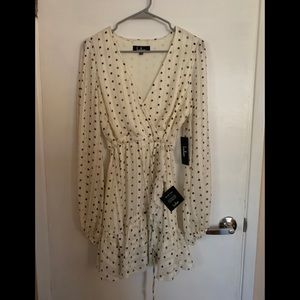 Polka Dot Bishop Sleeve Dress, chiffon gold M